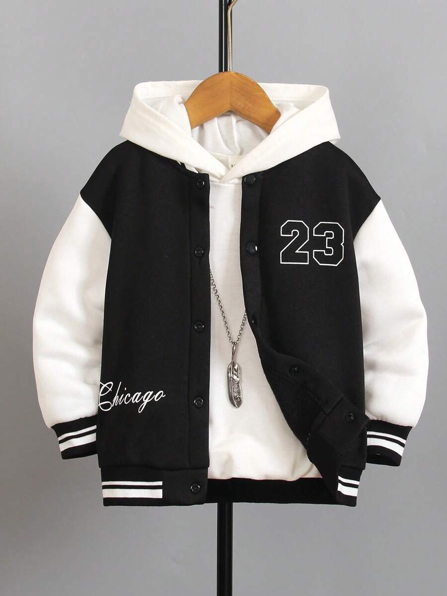 SHEIN 1pc Young Boy Casual Loose Button-Up Baseball Jacket, Suitable For School And Outings, Spring & Autumn - Multicolor - View 1