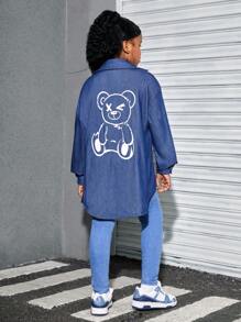SHEIN Camisa de manga larga informal tejida para niñas preadolescentes