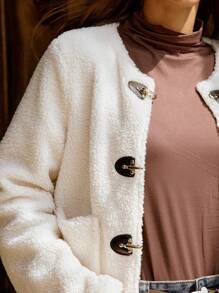 LanaWest Women's Casual Metal Buckle Long Sleeve Pocket Jacket, Autumn & Winter Fall Cloth For Women - White - View 5