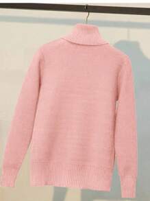 Franclia Women's Casual Solid Color Turtleneck Fleece Sweater, Autumn/Winter,Long Sleeve Tops Knit Pullover Fall Outfit