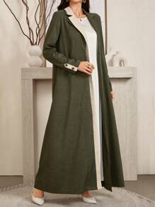 Al Najma Women's Front Button Contrast Color Elegant Modest Arabian Long Sleeve Arabian Abaya Robe - Green - View 8