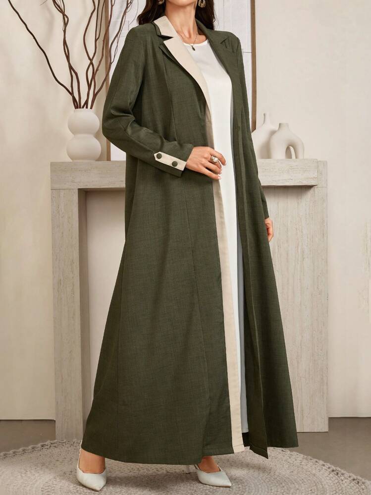 SHEIN Najma Kvinnors främre knapp Kontrastfärg Elegant Modest Arabian Långärmad Arabian Abaya Robe - Grön - Visa 8