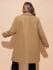 SHEIN CURVE+ Curve Plus Lapel Neck Double Breasted Overcoat, For Winter Fall Autumn