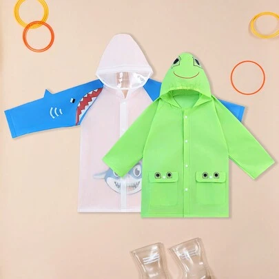 Áo mưa chống thấm nước in hình cá mập cho bé trai đi học và vui chơi