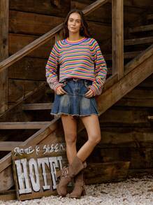 LanaWest 女士度假休闲乡村条纹插肩袖毛衣 - 彩色 - 查看 5