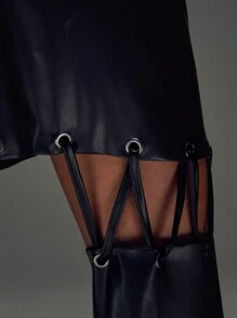 TypaGal Plain Hollow Simple Eyelets Lace-Up Waist Pants