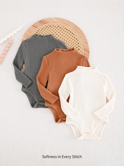 Cozy Pixies Set de 3 piezas de pelele de manga larga de punto suave de unicolor para bebé niña