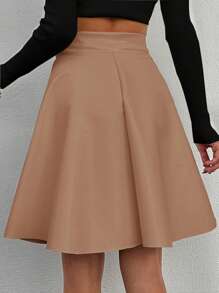EURMUSE Women's Solid Color A-line Mini Skirt - Apricot - View 2