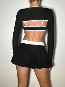 SHEIN ICON Chân váy xếp ly ngắn ôm sát 2 trong 1 dành cho nữ, in chữ, có cạp chun. - màu đen - Xem 2