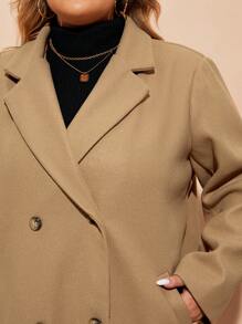SHEIN CURVE+ Curve Plus Lapel Neck Double Breasted Overcoat, For Winter Fall Autumn