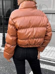 SHEIN LUNE Chaqueta acolchada de dama marrón gruesa y cálida de invierno