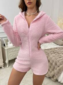 One-Piece Hooded Plush Animal Ear & Star Design Women Fluffy Romper ,Cozy And Elegant Details, For Fall Winter