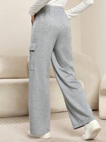 Mulvari 女士休闲字母印花工装口袋直筒宽松裤 - 灰色 - 查看 5