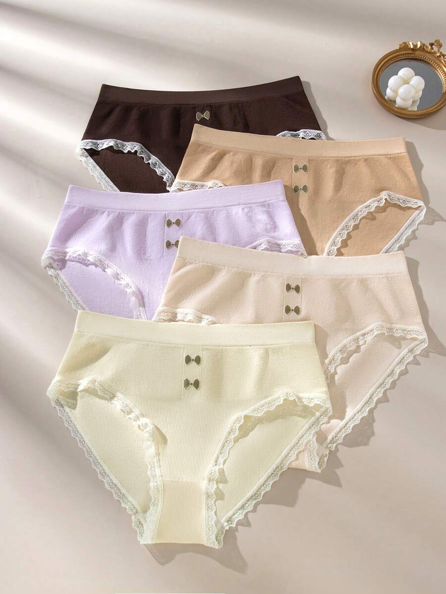 Bộ 5 quần lót liền mạch thanh lịch cổ điển dành cho bé gái tuổi teen, nhiều màu sắc, phù hợp cho mọi mùa - Nhiều màu - Xem 1