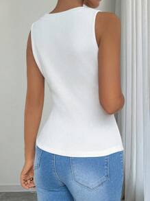 Chiquease 纯色 V 领纹理无袖休闲背心，带保暖内衬，加厚 - 白色 - 查看 4