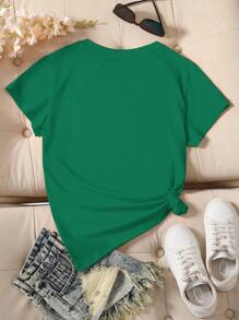 INAWLY 女士休闲字母印花圆领短袖 T 恤图案 T 恤女式上衣 - 綠色 - 查看 2