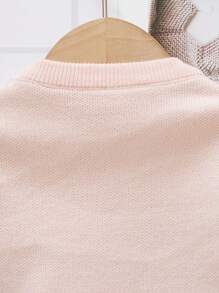 Baby Girls Cozy Knit Floral Print Pullover Sweater, Soft & Warm, Versatile For Daily Wear, Casual, Parties, Autumn/Winter - Pink - View 3