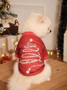 PETSIN 1pc Christmas Tree Print Pet Dog Cat Hooded Sweatshirt