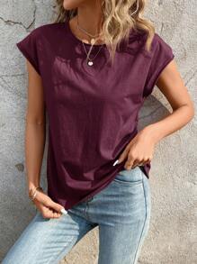 SHEIN LUNE Women's Casual Solid Color Batwing Sleeve T-Shirt, Summer