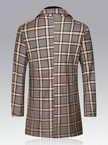 Manfinity Homme Abrigo informal de cuadros de tejido de color para hombres, otoño/invierno