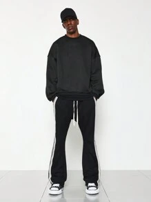 SUMWON Athletic Flared Sweatpants Side Stripe Track Bottom Training Workout Gym Lounge Athleisure Bootcut Yoga Fall Winter Pants - Black - View 2