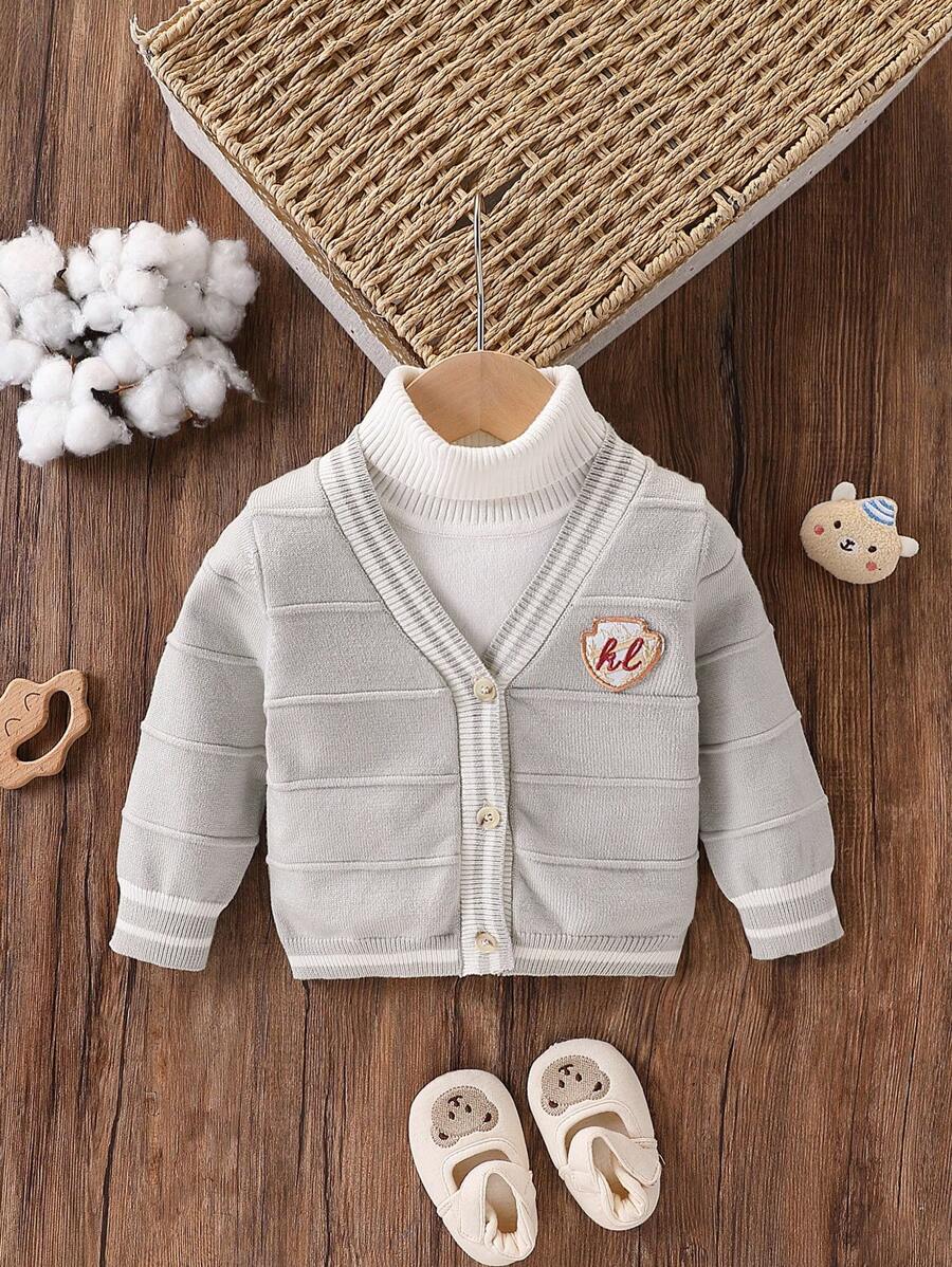 Áo len cardigan cho bé trai, áo khoác ngoài ấm áp dệt kim dài tay thường ngày, phong cách Anh thu đông - Xám - Xem 1