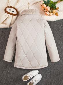 Tween Girl Padded Short Winter Casual Jacket With Bag - Beige - View 2