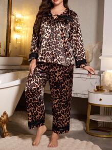 Bộ đồ ngủ ren tương phản và họa tiết da báo cỡ lớn - Nhiều màu - Xem 6