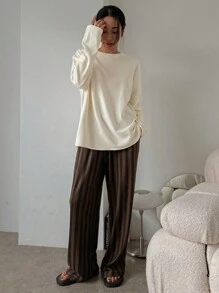 DAZY Winter Microfiber Fabric Simple Loungewear Set Pajama, Fall Clothes - White - View 5