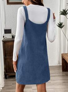 EMERY ROSE Brown Corduroy Pinafore Dress With Pockets For Women - Blue - View 2