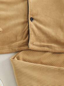 2pcs Teen Boys' Casual Solid Color Collared Cardigan And Sweatpants Set, Brown - Brown - View 5