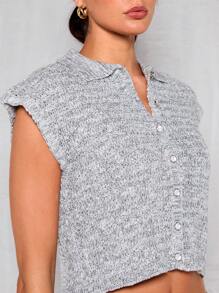 Glamine 女士纯色前扣休闲毛衣背心 - 淺灰色 - 查看 6