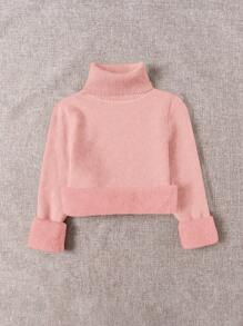 Franclia Women's Casual Solid Color Turtleneck Fleece Sweater, Autumn/Winter,Long Sleeve Tops Knit Pullover Fall Outfit