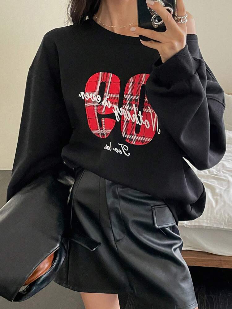 Women's Christmas Print Oversized Asymmetrical Shoulder Sweatshirt,Fall Clothes