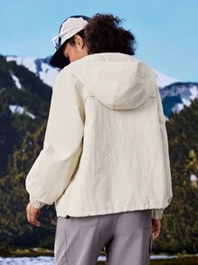 In My Nature Women's Outdoor Camping Hiking City Commute Fluorine-Free Water-Resistant Hooded Jacket - Beige - View 13