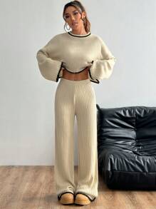 Flirla 2 piezas Conjunto de suéteres informales con adorno de contraste - Multicolor - Ver 5