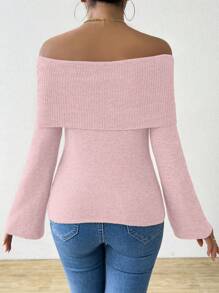 SHEIN Unity New Arrival Autumn/Winter Fashionable Solid Color Foldover Off Shoulder Sweater Top Knit Pullover Fall - Baby Pink - View 2