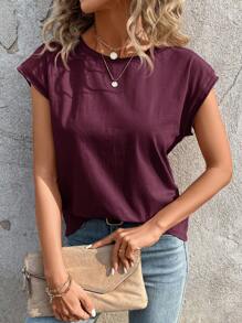 SHEIN LUNE Women's Casual Solid Color Batwing Sleeve T-Shirt, Summer