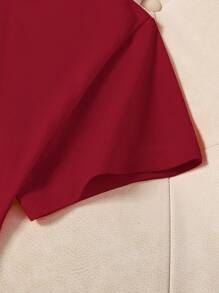 INAWLY Áo thun nữ tay ngắn đơn giản, giản dị, màu trơn, mặc hàng ngày, mùa hè - Màu Đỏ Sâu - Xem 4