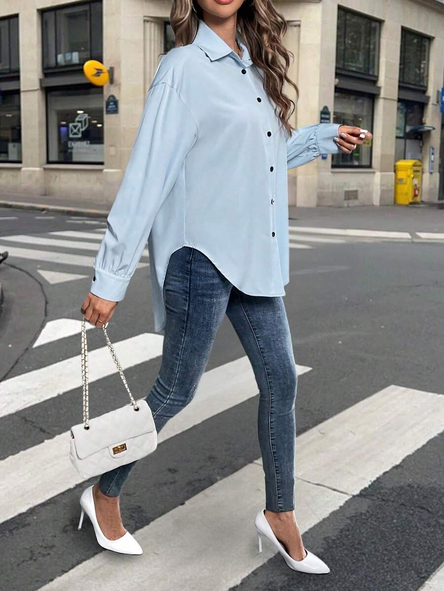 SHEIN Clasi 女士纯色简约日常长袖衬衫