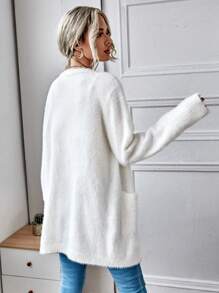 SHEIN LUNE Patch Pocket Fuzzy Cardigan,Long Sleeve Tops