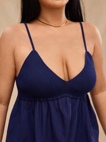 Forever 21 大码女式纯色荷叶边下摆针织吊带背心 - 藏蓝色 - 查看 6