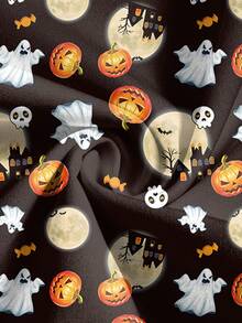 PopScrub Pflegekittel-Oberteil, Halloween Cartoon Geister Muster