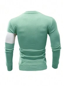 Manfinity Homme Men's Ribbed Crew Neck Colorblock Long Sleeve Sweater - Mint Green - View 2