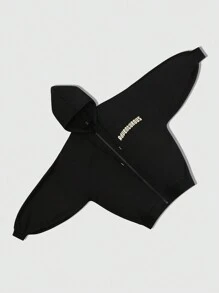 ROMWE MEN Street Life Men's Street Style Letter & Character Print Batwing Sleeve Zip-Up Hooded Sweatshirt, Suitable For Spring & Fall - Black - View 2