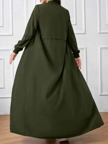 Al Najma 女士时尚端庄优雅迷人长袖拉链长袍，休闲运动立领前拉链闭合长袍，适合日常休闲/工作/返校 - 軍綠色 - 查看 2