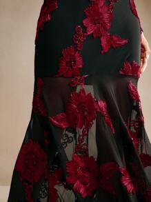 Anewsta Chân váy lưới đuôi cá họa tiết hoa tương phản thanh lịch mùa thu dành cho nữ - Nhiều màu - Xem 7