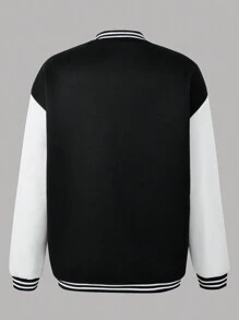 SHEIN 1 chiếc áo khoác bomber tay dài in chữ nhiều màu cho bé gái tuổi teen - Đen và trắng - Xem 4