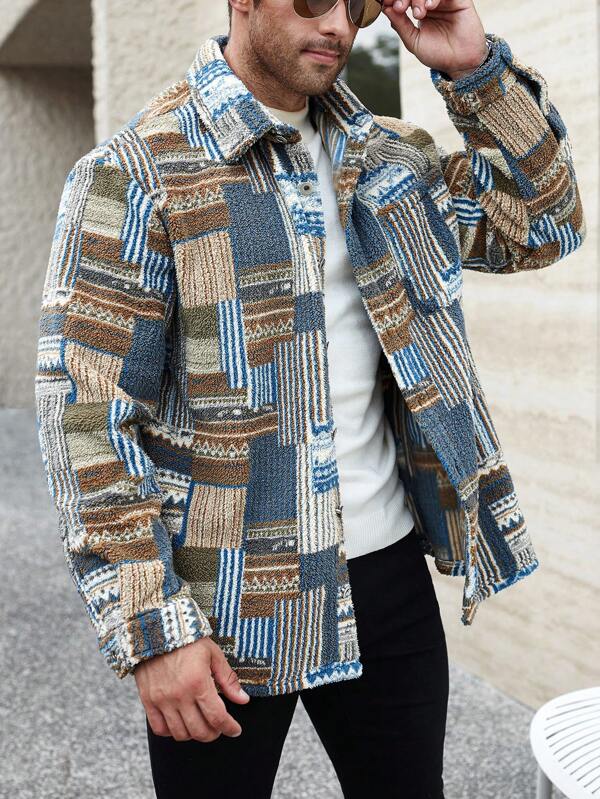 Manfinity Homme Plus Size Men's Casual Full Print Single-Breasted Shacket Men's Flannel