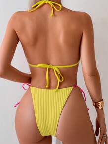 Swim Mod Femmes Bikini Ensemble Triangle Coupe Dos Nu à Liens Latéraux avec Bloc de Couleur